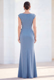 Grey Blue Mermaid Boat Neck Long Mother Of the Bride Dress with 3D Flowers