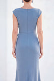 Grey Blue Mermaid Boat Neck Long Mother Of the Bride Dress with 3D Flowers