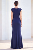 Grey Blue Mermaid Boat Neck Long Mother Of the Bride Dress with 3D Flowers
