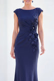 Grey Blue Mermaid Boat Neck Long Mother Of the Bride Dress with 3D Flowers