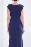 Grey Blue Mermaid Boat Neck Long Mother Of the Bride Dress with 3D Flowers
