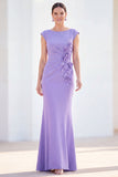 Grey Blue Mermaid Boat Neck Long Mother Of the Bride Dress with 3D Flowers