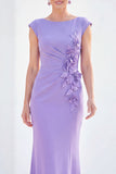 Grey Blue Mermaid Boat Neck Long Mother Of the Bride Dress with 3D Flowers