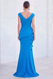 Green Mermaid Ruched  V-Neck Long Mother Of the Bride Dress with 3D Flowers