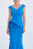 Green Mermaid Ruched  V-Neck Long Mother Of the Bride Dress with 3D Flowers