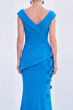 Green Mermaid Ruched  V-Neck Long Mother Of the Bride Dress with 3D Flowers