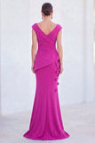 Green Mermaid Ruched  V-Neck Long Mother Of the Bride Dress with 3D Flowers