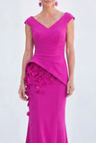 Green Mermaid Ruched  V-Neck Long Mother Of the Bride Dress with 3D Flowers