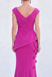 Green Mermaid Ruched  V-Neck Long Mother Of the Bride Dress with 3D Flowers