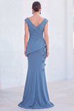 Green Mermaid Ruched  V-Neck Long Mother Of the Bride Dress with 3D Flowers