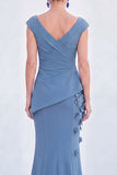 Green Mermaid Ruched  V-Neck Long Mother Of the Bride Dress with 3D Flowers