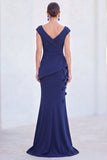 Green Mermaid Ruched  V-Neck Long Mother Of the Bride Dress with 3D Flowers