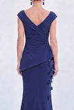 Green Mermaid Ruched  V-Neck Long Mother Of the Bride Dress with 3D Flowers