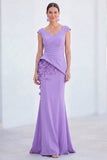 Green Mermaid Ruched  V-Neck Long Mother Of the Bride Dress with 3D Flowers