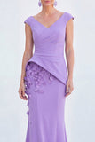 Green Mermaid Ruched  V-Neck Long Mother Of the Bride Dress with 3D Flowers