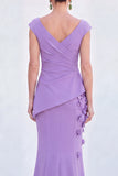 Green Mermaid Ruched  V-Neck Long Mother Of the Bride Dress with 3D Flowers