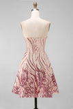 Sparkly Strapless A-Line Gold and Pink Party Dress with Sequins