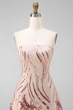 Sparkly Strapless A-Line Gold and Pink Party Dress with Sequins