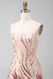 Sparkly Strapless A-Line Gold and Pink Party Dress with Sequins