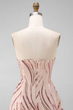Sparkly Strapless A-Line Gold and Pink Party Dress with Sequins