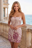 Sparkly Strapless Gold and Pink Bodycon Sequins Cocktail Party Dress