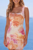 Sparkly Bodycon Orange Square Neck Sequins Homecoming Dress