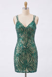 Sparkly Bodycon Dark Green Sequins Homecoming Dress