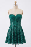 Sparkly A-Line Dark Green Corset Sweetheart Sequins Homecoming Dress
