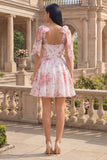 White Pink Flower A-Line Thick Straps Chiffon Homecoming Dress