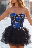 Sweetheart A-Line Gold and Black Tiered Party Dress with Lace Up Back