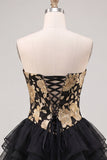 Sweetheart A-Line Gold and Black Tiered Party Dress with Lace Up Back