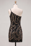 Sparkly Black One Shoulder Sequins Bodycon Cocktail Party Dress
