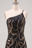 Sparkly Black One Shoulder Sequins Bodycon Cocktail Party Dress