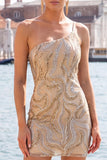 Sparkly Black One Shoulder Sequins Bodycon Cocktail Party Dress