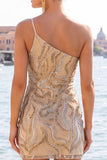 Sparkly Black One Shoulder Sequins Bodycon Cocktail Party Dress
