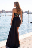 Sweetheart Red Sheer Corset Bodycon Ruched Sequins Cocktail Dress with Sash