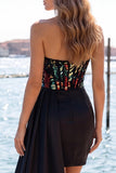 Sweetheart Red Sheer Corset Bodycon Ruched Sequins Cocktail Dress with Sash