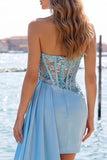 Sweetheart Red Sheer Corset Bodycon Ruched Sequins Cocktail Dress with Sash