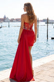 Sweetheart Red Sheer Corset Bodycon Ruched Sequins Cocktail Dress with Sash