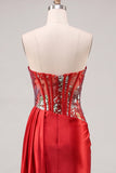Sweetheart Red Sheer Corset Bodycon Ruched Sequins Cocktail Dress with Sash
