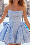 Strapless Hot Pink Floral A-Line Jacquard Cocktail Party Dress with Bow
