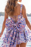 Light Blue Square Neck A-Line Cocktail Dress with Bow