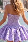 Blue Strapless Jacquard A-Line Floral Corset Graduation Dress