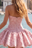 Blue Strapless Jacquard A-Line Floral Corset Graduation Dress