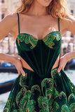 Black Corset A-Line Cut Out Floral Party Dress with Lace Up Back