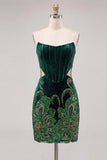Strapless Dark Green Corset Bodycon Cut Out Party Dress with Sequins