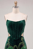 Strapless Dark Green Corset Bodycon Cut Out Party Dress with Sequins