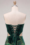 Strapless Dark Green Corset Bodycon Cut Out Party Dress with Sequins