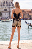 Dark Green Bodycon Corset Sequins Cut Out Party Dress with Lace Up Back