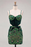 Dark Green Bodycon Corset Sequins Cut Out Party Dress with Lace Up Back